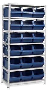AJ Produkty Regál s plastovými boxy 9000 + POWER, 1970x1000x500 mm, 18 modrých boxů
