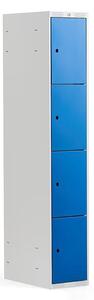 AJ Produkty Boxová šatní skříň CLASSIC, 1 sekce, 4 boxy, 1740x300x550 mm, šedá, modré dveře