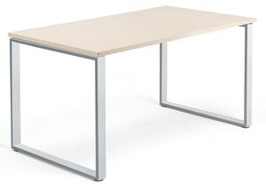 AJ Produkty Psací stůl QBUS, O-podnož, 1400x800 mm, stříbrný rám, bříza