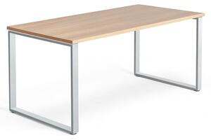 AJ Produkty Psací stůl QBUS, O-podnož, 1600x800 mm, stříbrný rám, dub
