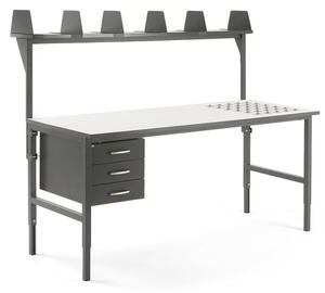 AJ Produkty Pracovní stůl CARGO, s kuličkami, 2000x750 mm, 3 zásuvky + vrchní police