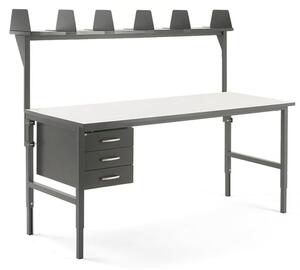AJ Produkty Pracovní stůl CARGO, 2000x750 mm, 3 zásuvky + vrchní police
