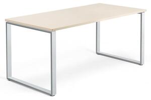 AJ Produkty Psací stůl QBUS, O-podnož, 1600x800 mm, stříbrný rám, bříza