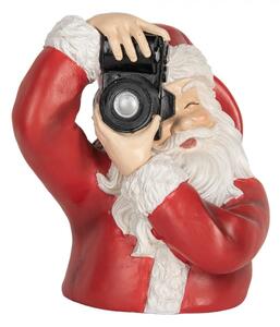 Červená plastová vánoční dekorace Santa Claus s foťákem – 21x17x22 cm
