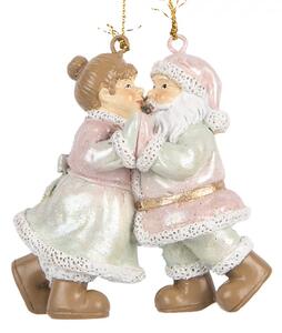 Růžová plastová vánoční ozdoba Santa Claus – 7x4x8 cm