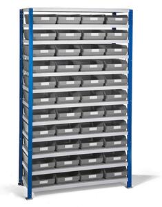 AJ Produkty Regál s plastovými boxy REACH + MIX, 1740x1000x400 mm, 44 šedých boxů