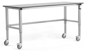 AJ Produkty Mobilní pracovní stůl MOTION, manuálně nastavitelná výška, 2000x600 mm, 150 kg, šedá