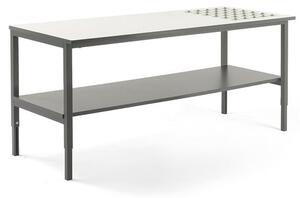 AJ Produkty Pracovní stůl CARGO, s kuličkami a spodní policí, 2400x750 mm, bílá deska, šedý