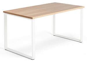 AJ Produkty Psací stůl QBUS, O-podnož, 1400x800 mm, bílý rám, dub