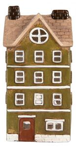 Zelený keramický svícen na čajovou svíčku domeček – 20x17x39 cm