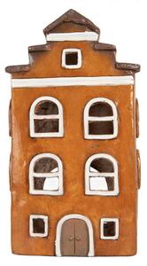 Oranžový keramický svícen na čajovou svíčku domeček – 20x15x34 cm