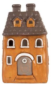 Oranžový keramický svícen na čajovou svíčku domeček – 23x17x37 cm