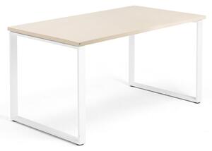 AJ Produkty Psací stůl QBUS, O-podnož, 1400x800 mm, bílý rám, bříza