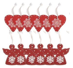 Sada 12 červených dřevěných vánočních ozdob srdce – 13x13 cm
