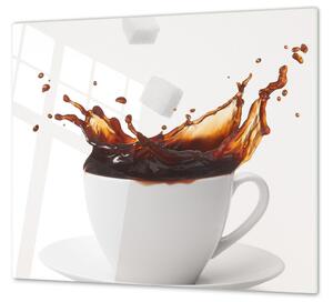 Ochranná deska káva s cukrem v bílém hrníčku - 52x60cm / S lepením na zeď