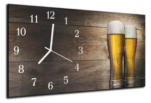 Nástěnné hodiny 30x60cm dvě čepované piva pozadí dřevo - plexi