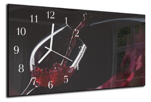 Nástěnné hodiny 30x60cm sklenice červeného vína na tmavém - plexi