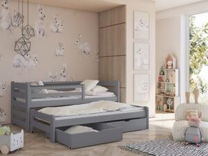 Dětská postel z masivu SANDRA s přistýlkou a šuplíky - 200x90 cm - ŠEDÁ