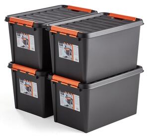 AJ Produkty Plastový box NOLAN, s víkem, 50 l, 590x390x345 mm, černý, bal. 4 ks