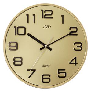 Plastové pastelové nástěnné zlaté tiché netikající hodiny JVD HX2472.9