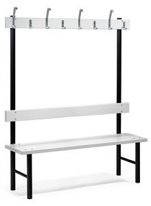 AJ Produkty Šatní lavice s věšákem STADIUM, 8 háčků, 1500 mm, šedá