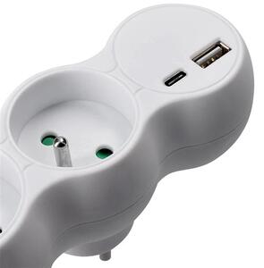 SOLIGHT Rozbočka s USB A+C nabíječkou, 2 x 10A, bílá