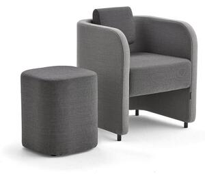 AJ Produkty Nábytková sestava COMFY, křeslo a taburet, vlněný potah, světle šedá/tmavě šedá