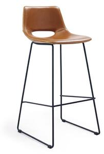Koňakově hnědá barová židle z imitace kůže (výška sedáku 76 cm) Zahara – Kave Home