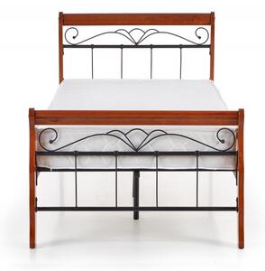 Jednolůžková postel VERONICA –⁠ 90x200, kov/dřevo, černá/třešeň