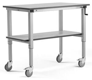 AJ Produkty Mobilní pracovní stůl MOTION, manuálně nastavitelná výška, 1200x600 mm, se spodní policí, 150 kg, še