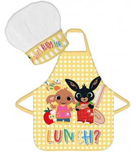 Dětská zástěra s kuchařskou čepicí Zajíček Bing - motiv Lunch? - 2 díly