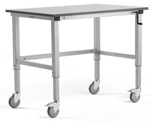 AJ Produkty Mobilní pracovní stůl MOTION, manuálně nastavitelná výška, 1200x800 mm, 150 kg, šedá