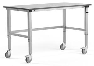 AJ Produkty Mobilní pracovní stůl MOTION, manuálně nastavitelná výška, 1500x800 mm, 150 kg, šedá