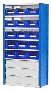 AJ Produkty Regál s plastovými boxy APART + MIX, 2100x1000x500 mm, 15 boxů, 3 zásuvky