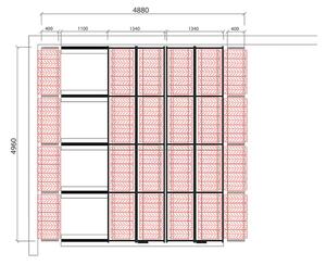 AJ Produkty Posuvné regály na pneumatiky - sestava, cca 25 m², 360 pneu, 4880x4960 mm