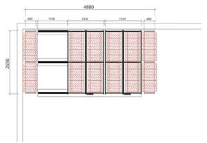 AJ Produkty Posuvné regály na pneumatiky - sestava, cca 12,5 m², 180 pneu, 4880x2550 mm
