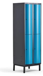 AJ Produkty Boxová šatní skříň CURVE, 2 sekce, 4 boxy, 1940x600x550 mm, nohy, modré dveře