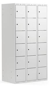 AJ Produkty Boxová šatní skříň CLASSIC, 3 sekce, 18 boxů, 1740x900x550 mm, šedá, šedé dveře