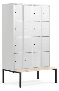 AJ Produkty Boxová šatní skříň CLASSIC, s lavicí, 4 sekce, 16 boxů, 2120x1200x550 mm, šedé dveře
