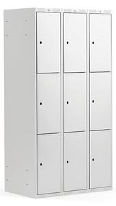 AJ Produkty Boxová šatní skříň CLASSIC, 3 sekce, 9 boxů, 1740x900x550 mm, šedá, šedé dveře