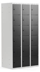 AJ Produkty Boxová šatní skříň CLASSIC, 3 sekce, 18 boxů, 1740x900x550 mm, šedá, černé dveře