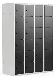 AJ Produkty Boxová šatní skříň CLASSIC, 4 sekce, 24 boxů, 1740x1200x550 mm, šedá, černé dveře