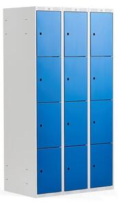 AJ Produkty Boxová šatní skříň CLASSIC, 3 sekce, 12 boxů, 1740x900x550 mm, šedá, modré dveře