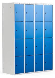 AJ Produkty Boxová šatní skříň CLASSIC, 4 sekce, 16 boxů, 1740x1200x550 mm, šedá, modré dveře