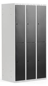 AJ Produkty Boxová šatní skříň CLASSIC, 3 sekce, 6 boxů, 1740x900x550 mm, šedá, černé dveře