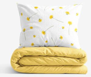 Goldea krepové povlečení duo - pampelišky se žlutou 140 x 200 a 70 x 90 cm