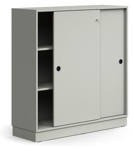 AJ Produkty Skříň s posuvnými dveřmi QBUS, 2 police, sokl, úchytky, 1252x1200x400 mm, světle šedá