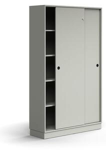 AJ Produkty Skříň s posuvnými dveřmi QBUS, 4 police, sokl, úchytky, 2020x1200x400 mm, světle šedá