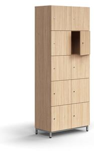 AJ Produkty Skříň QBUS, 10 uzamykatelných boxů, nohy, 2020x800x420 mm, stříbrná, dub