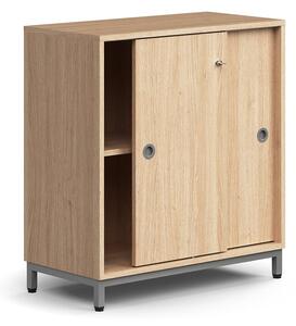 AJ Produkty Skříň s posuvnými dveřmi QBUS, 1 police, nohy, úchytky, 868x800x400 mm, stříbrná, dub